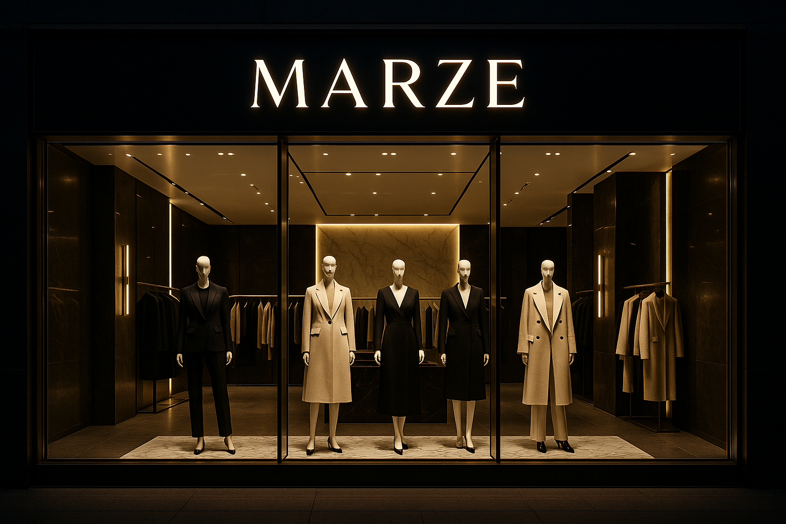 A CLOTHING BRAND SHOP LUXURIOUS SHOP AND SHOP NAME IS MARZE eyes catching 
